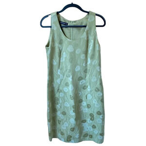 LOUIS FERAUD Green Silk Blend Dress Size US 10 Abstract Pattern Apples